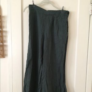 FLAX Forest green linen wide leg pants